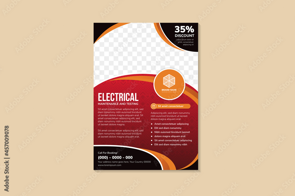 Aufkleber electrical maintenance and testing flyer template design use vertical layout with red gradient on ba