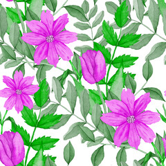 Watercolor seamless pattern with flowers. Vintage floral pattern. Flower seamless pattern. Botanical art. Floral botanical collection. Wedding floral set. Watercolor botanical design.	