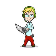 Cartoon character with laptop