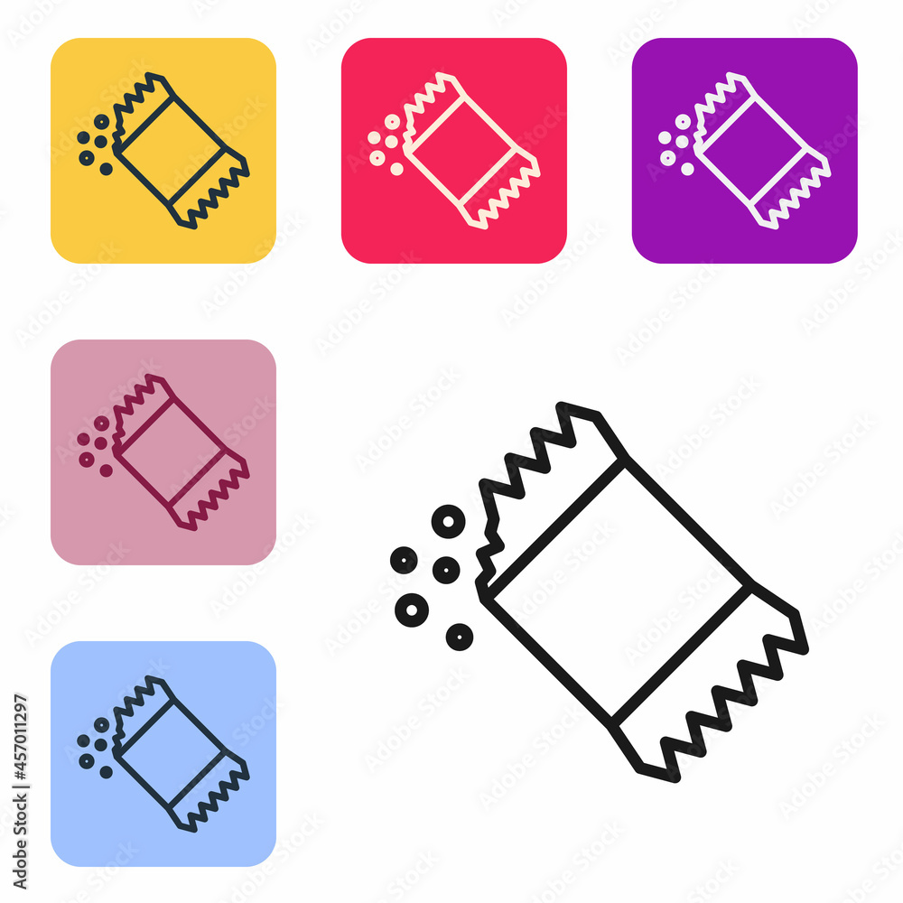 Poster black line packet of pepper icon isolated on white background. set icons in color square buttons. ve