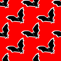  seamless pattern with bats on a red background. vector illustration 