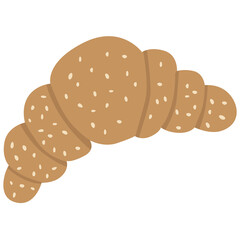 Cute french croissant baked goods on the white isolated background.