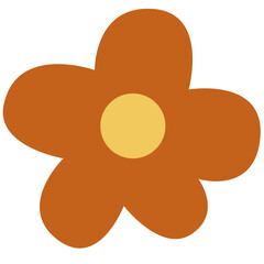 Simple five-leafed cute orange flower art on the white isolated background.