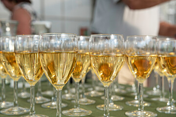 Summer celebration with Glasses of White Wine on Table