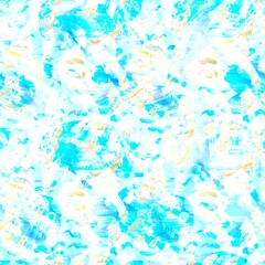 Batik fish tie dye wash background. Mottled underwater swimming fishes for beach swimwear. Fun summer trendy beach fashion print. Digital fluid watercolor effect. High resolution seamless pattern.