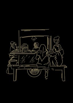 Angkringan jogya black and white drawing on blackboard