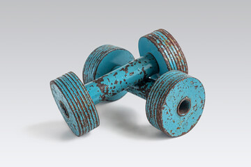 Old, rusty, vintage dumbbells for sports