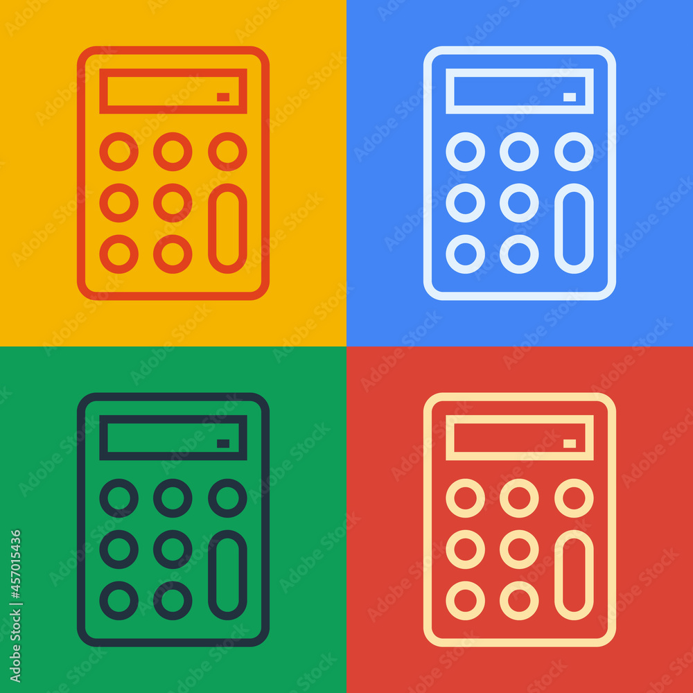 Poster pop art line calculator icon isolated on color background. accounting symbol. business calculations 