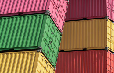 Colorful shipping containers at the docks of Le Havre, Normandy, France.