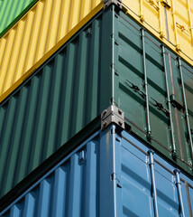 Colorful shipping containers at the docks of Le Havre, Normandy, France.