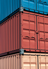 Colorful shipping containers at the docks of Le Havre, Normandy, France.