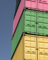 Colorful shipping containers at the docks of Le Havre, Normandy, France.