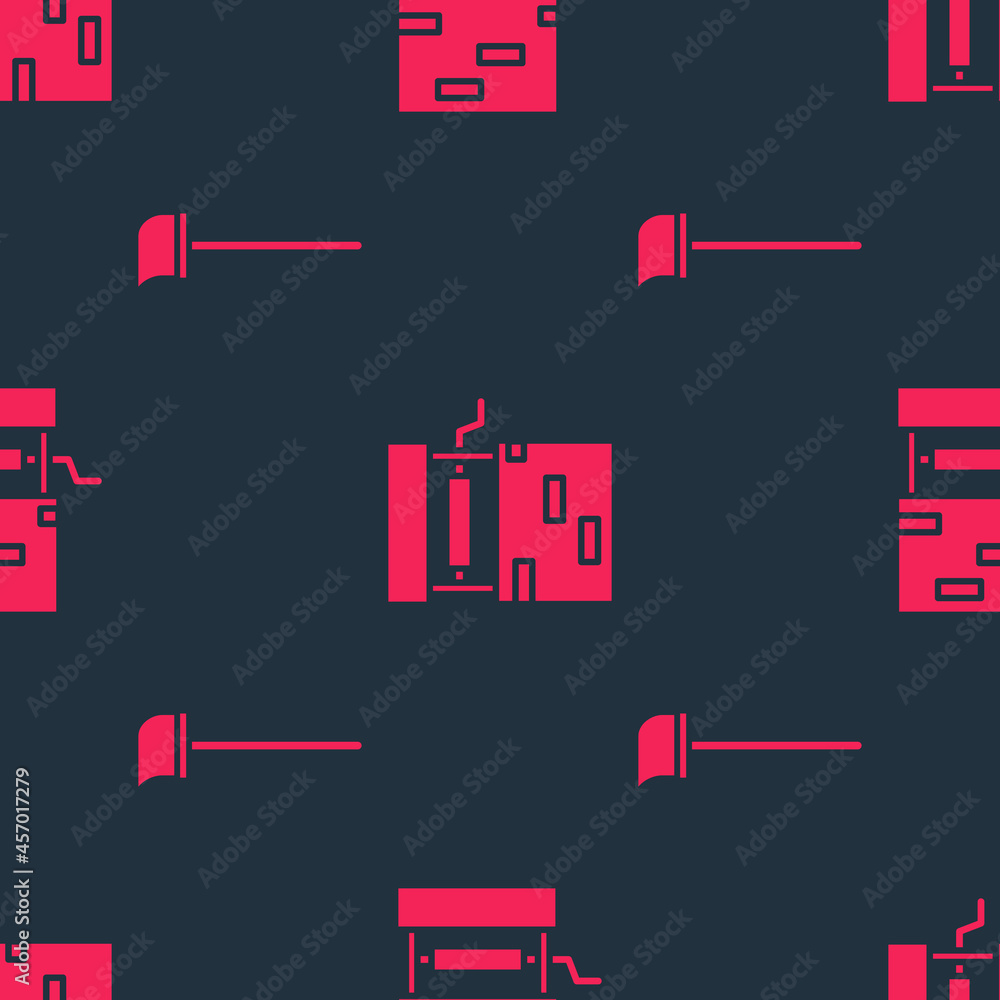 Poster set mop and well on seamless pattern. vector