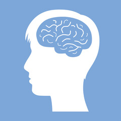 Man head with brain silhouette flat vector icon