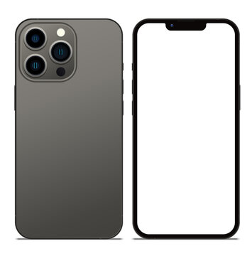 Anapa, Russian Federation - September, 14, 2021: New Graphite Color Iphone 13 Pro, Front and back side. Smartphone mock up with white screen. Illustration for app, web, presentation, design.

