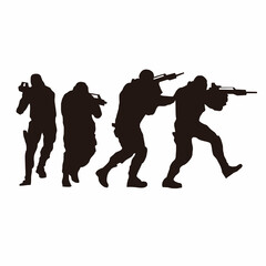 tactical assault movement on military raid silhouette vector design
