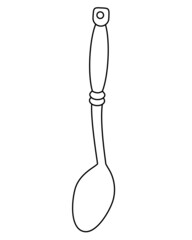 Chef's spoon - large serving spoon - vector linear illustration for coloring. Outline. Kitchen tool - element for coloring book, logo or sign. Kitchenware