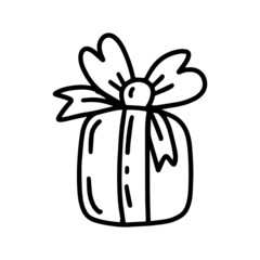 Christmas gift decorated ribbons..Vector illustration in doodle style