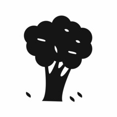 tree silhouette icon, fallen leaves on white background