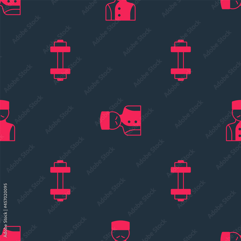 Poster set dumbbell and concierge on seamless pattern. vector