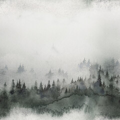 Misty forest Seamless Pattern watercolor wall art texture endless