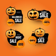 realistic halloween sale label collection vector design illustration