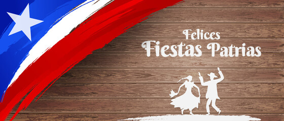 Fototapeta na wymiar Felices Fiestas Patrias, 18 de septiembre, English translation : (Chile national holiday, 18 September) National Holidays Celebration Card.