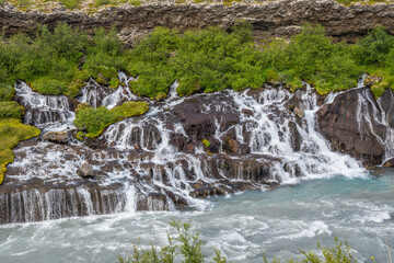 Obraz premium Hraunfossar waterfalls in borgarfjordur in Iceland