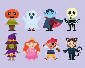 kids icon collection with halloween costumes