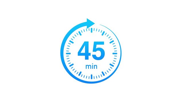 The 45 minutes, stopwatch icon. Stopwatch icon in flat style. Motion graphics