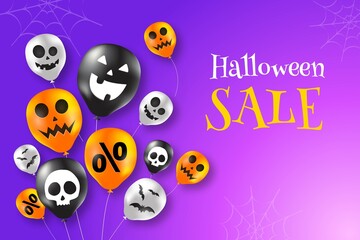 halloween sale background with balloons vector design illustration