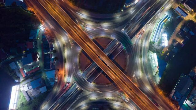 Of traffic on city streets in Thailand. Aerial view and top view Expressway with car lots.