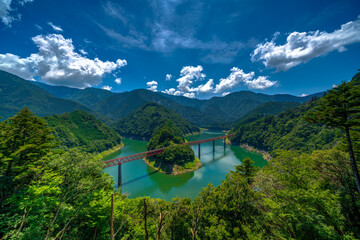 Beautiful scenary at Okuoikojo Station and Okuoi Rainbow Bridge, Shizuoka, Japan.