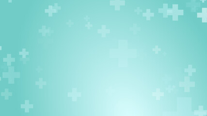 Medical health blue green cross pattern background. Abstract healthcare technology and science concept.