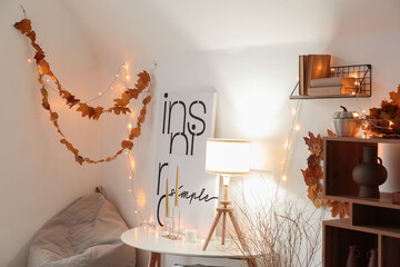 Beautiful autumn decor in interior of living room