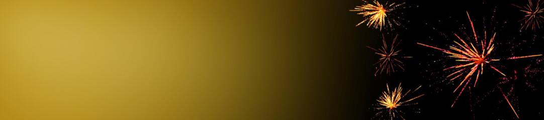 Fireworks banner. Christmas and New Year. Fireworks on black background with color gradient.Salutes on a dark background with copy space. festive Mockup.Winter holidays banner.