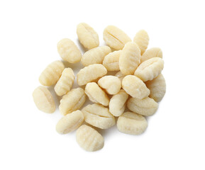 Raw gnocchi on white background