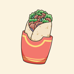 hand drawn cute kebab food illustration vector