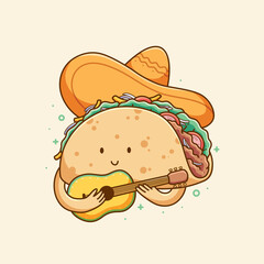 hand drawn cute taco food illustration vector