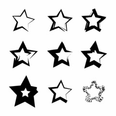 Fototapeta premium Brush stroke black ink star silhouette on white background. Freehand abstract paint. Vector illustration. Stock image.