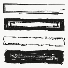 Obraz premium Black ink rectangle icon. Paint brush geometric figure. Sketch concept. Stamp texture. Vector illustration. Stock image. 