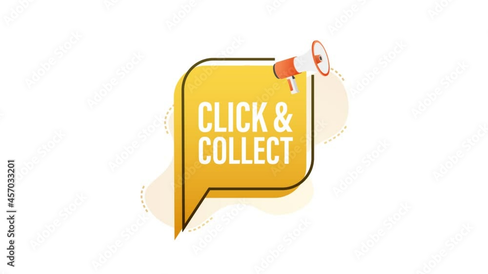 Poster megaphone click and collect banner. flat style. website icon. motion graphics.