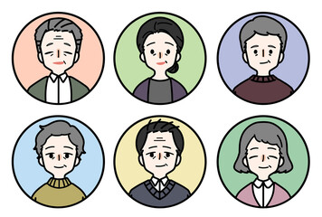 人物アイコンセット_シニア_笑顔