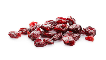 Tasty dried cranberries on white background