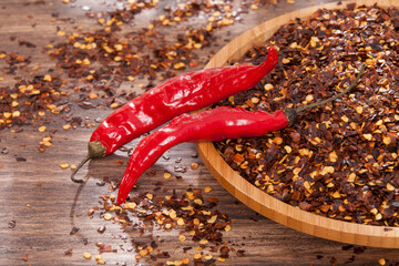 Crushed red cayenne pepper, dried chili and seeds