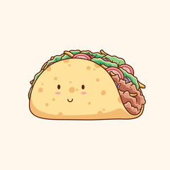 hand drawn cute taco food illustration vector