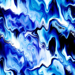 Wavy summer dip dye boho background. Wet ombre color blend for beach swimwear, trendy fashion print. Dripping paint digital fluid watercolor swirl effect. High resolution seamless pattern material.