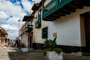 Colonial streets of the La Candelaria neighborhood on a sunny day, a place much visited by...