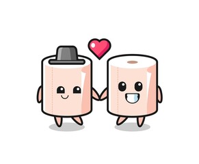 tissue roll cartoon character couple with fall in love gesture