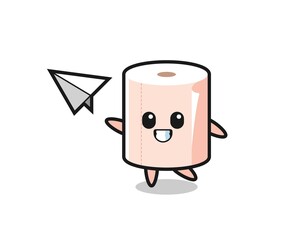 tissue roll cartoon character throwing paper airplane